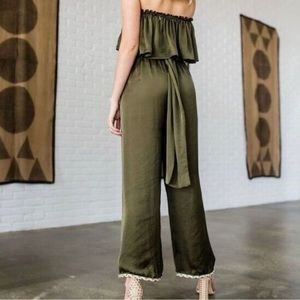 Misa Los Angeles Green Satin Jumpsuit‎